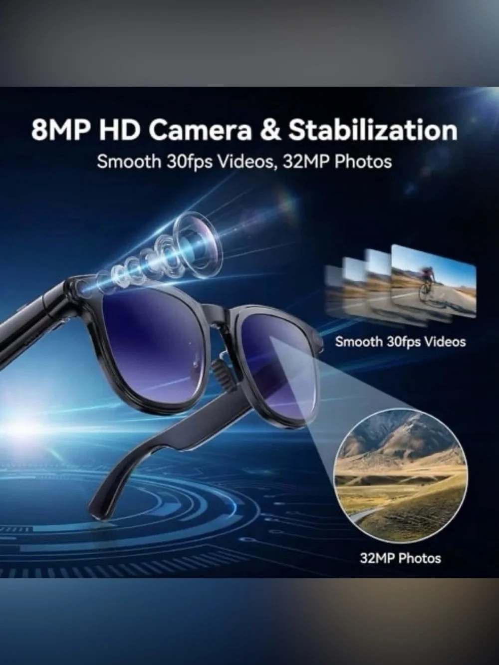 AI Smart Glasses with Camera, 8MP HD Bluetooth Camera Glasses